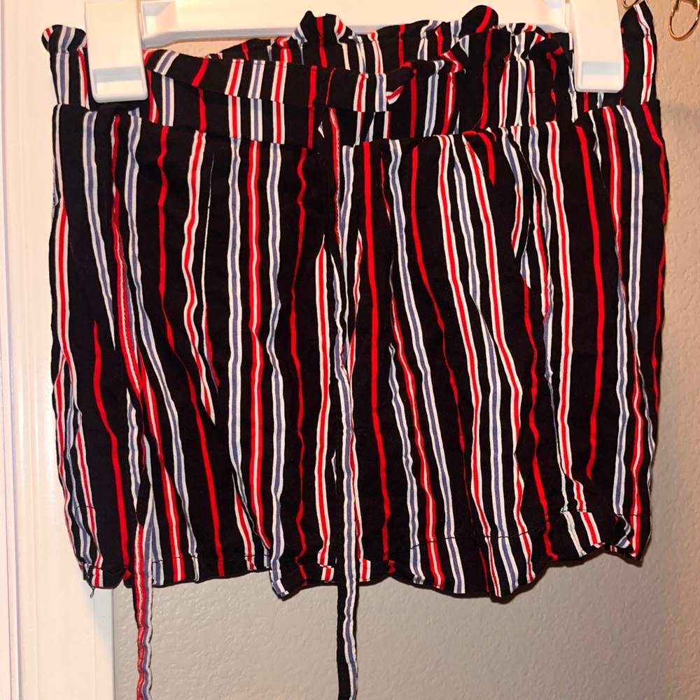 Ambiance Black, Red & White Striped Shorts